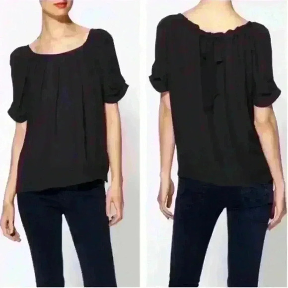 Joie “Eleanor” Black Silk Short Sleeved Blouse Size Small New With Tags! - Picture 1 of 8